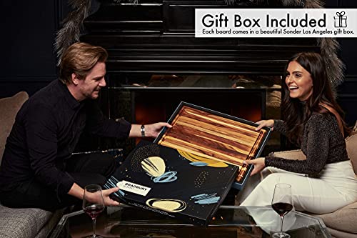 Sonder Los Angeles, Xl Thick Teak Wood Cutting Board With Juice Groove, Sorting Compartments 20X15X1.5 In (Gift Box Included) #TOP5