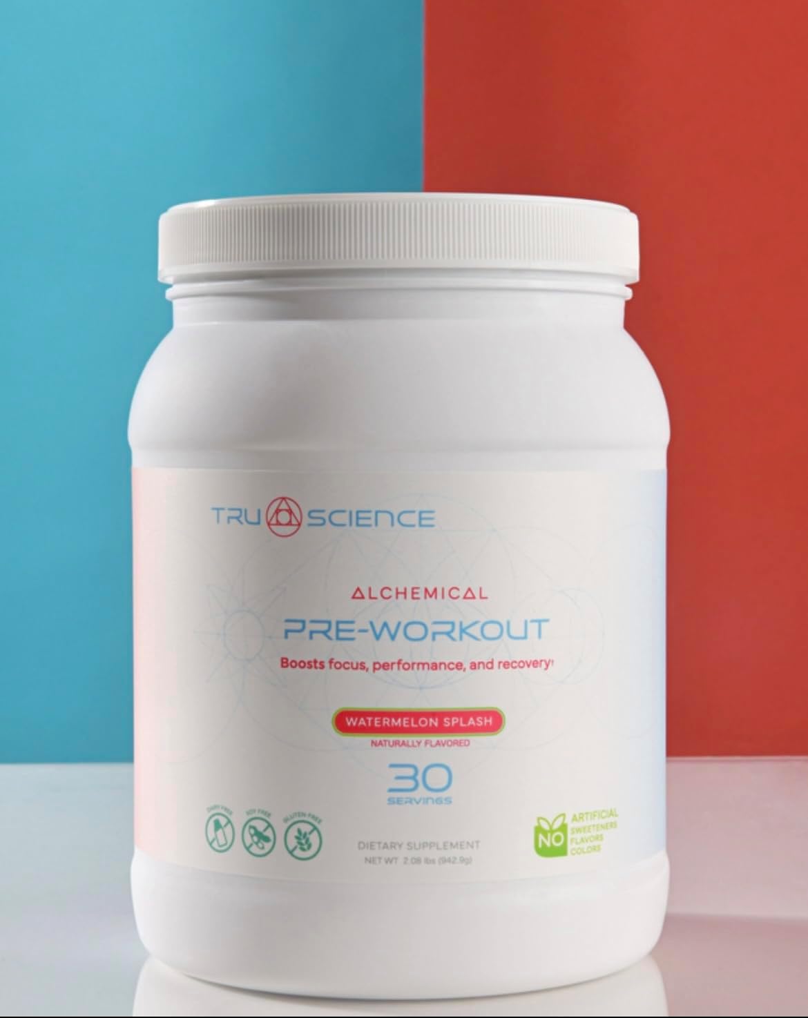 Tru Science Alchemical Pre-Workout Supplement, Watermelon Splash, 30 Servings with Natural Caffeine, Beta Alanine, Creatine, and Amino Acids for Focus and Performance