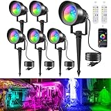 T-SUN Smart Color Changing Landscape Lights, RGBW Spotlights Outdoor with App & Remote, Music Sync, DIY Scenes, Timing, Dimmable Waterproof Spot Light for Yard Garden Tree Decoration, 6 Pack