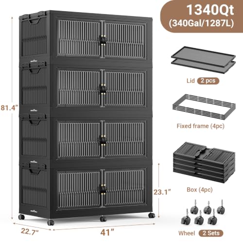 Image of BROVIEW 1360Qt Stackable Storage Bins with Lid for Home Dorm, 4Pack Black