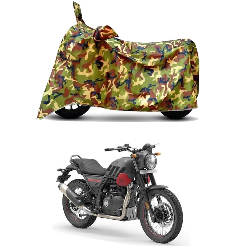 Image of Waterproof 100% PVC Coated Bike Scooty Two Wheeler Body Cover Compatible for Royal Enfie Scram 411 ABS /UV-Rays /Heat Protection /Birds Dropping /Scratchproof /Dust Proof /All [6X6 Jungle Print]