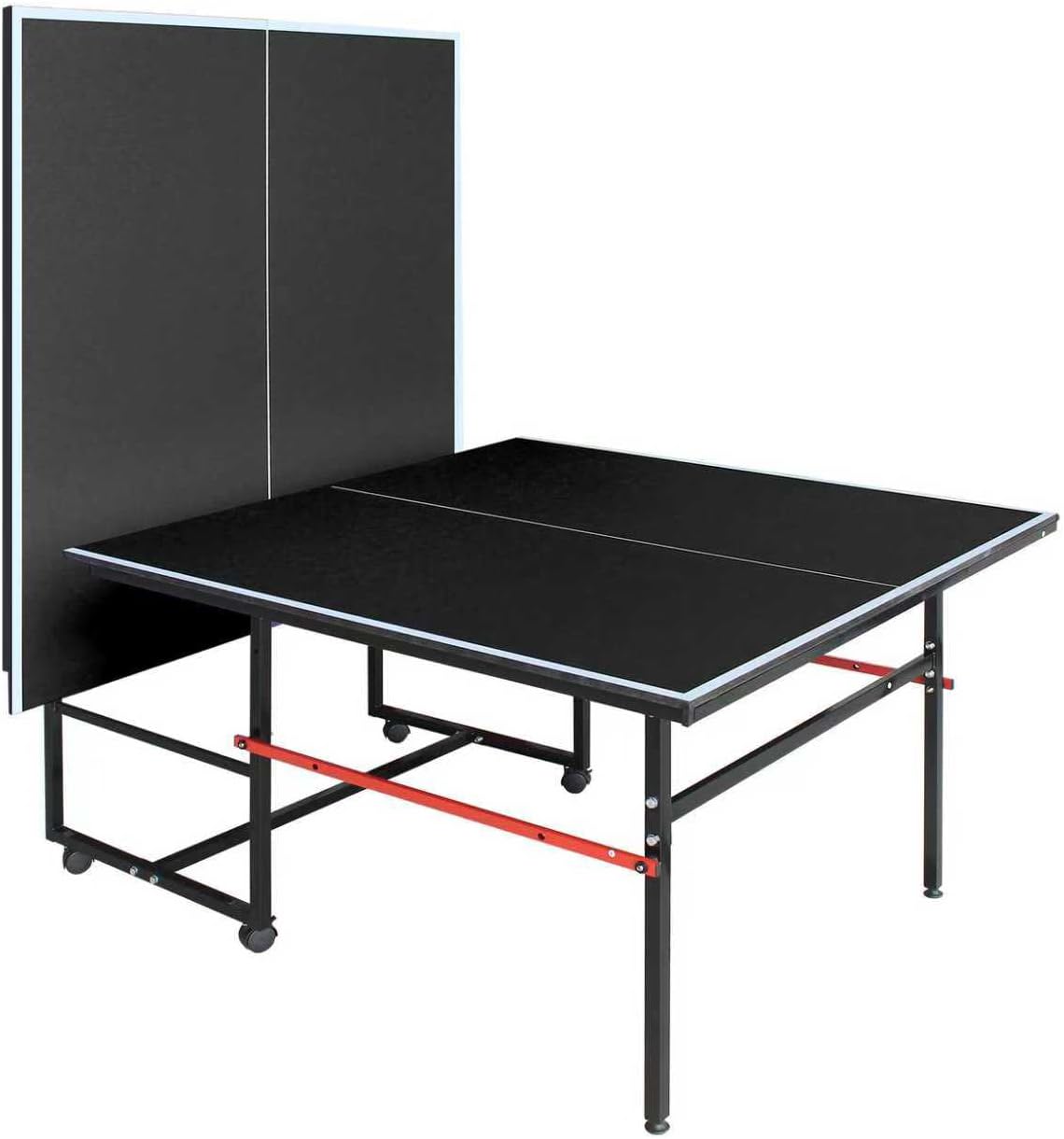 8Ft Mid-Size Ping Pong Table, Foldable & Portable Table Tennis Table Set for Indoor Games with Net, 2 Table Tennis Paddles and 3 Balls