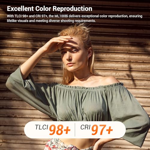 Image of Godox ML100Bi 100W Portable LED Video Light,CRI 97+ /TLCI 98+,0%-100% Brightness& Bi-Color COB Continuous Output Lighting 2800-6500K,11 FX Lighting Effects,App Control Mini Photography Light