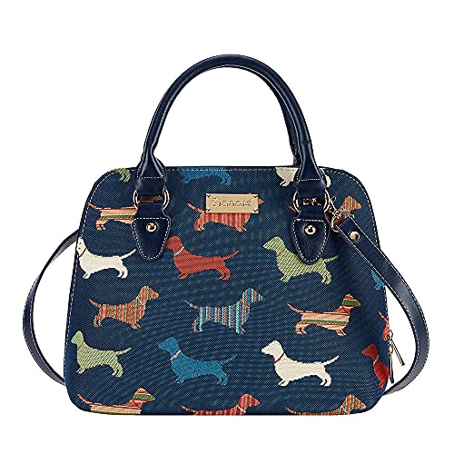 Signare Tapestry Hand Shoulder Bag Cross Body Purses Handbag Satchel Bag for Women In Dachshund Dog Design |CONV-DACH