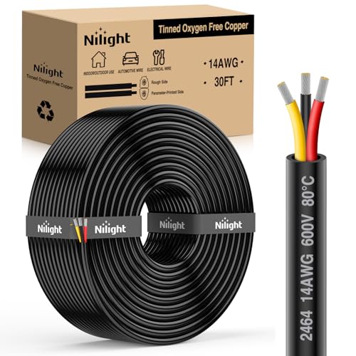 Image of Nilight 30FT 14AWG 3 Conductor Wire Tinned Copper Red Black Yellow | 3 Electrical Wire Tinned Oxygen Free Copper Parallel 600V DC Flexible PVC Case Extension Cords for LED Strip Lamp Lighting