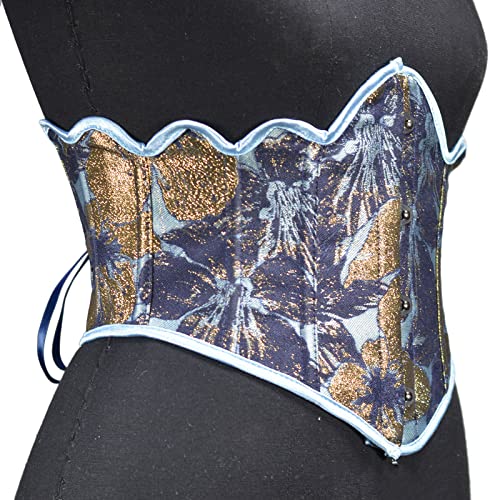 Womens Vintage Royal Court Waspie Corset Belt Underbust Lace Up Boned Bustier Jacquard Brocade Corset Waist Cincher3