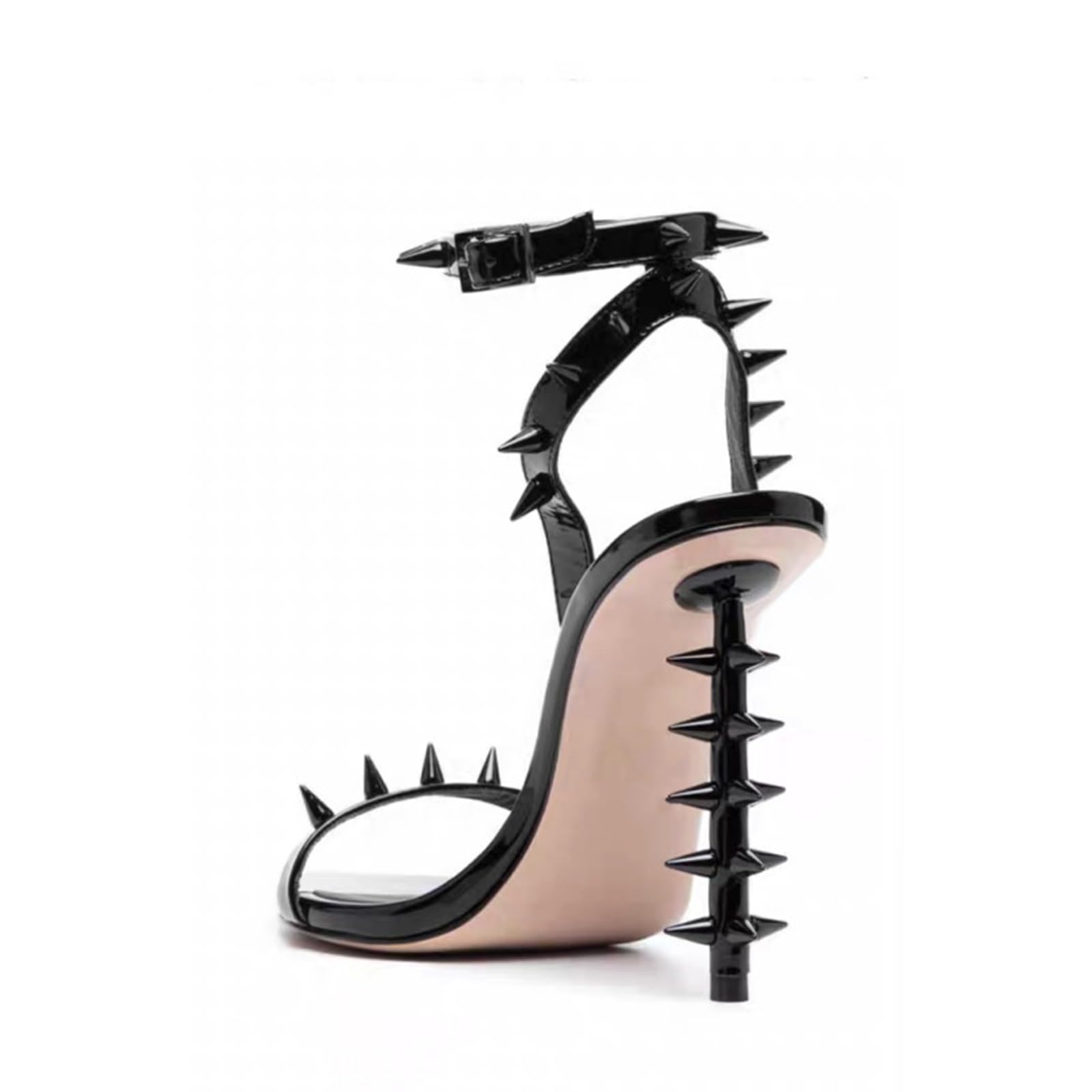 10CM Sandales à Talons Aiguilles Ankle Buckle Pointed Rivets Boucle Mode Sexy Dress Sandals