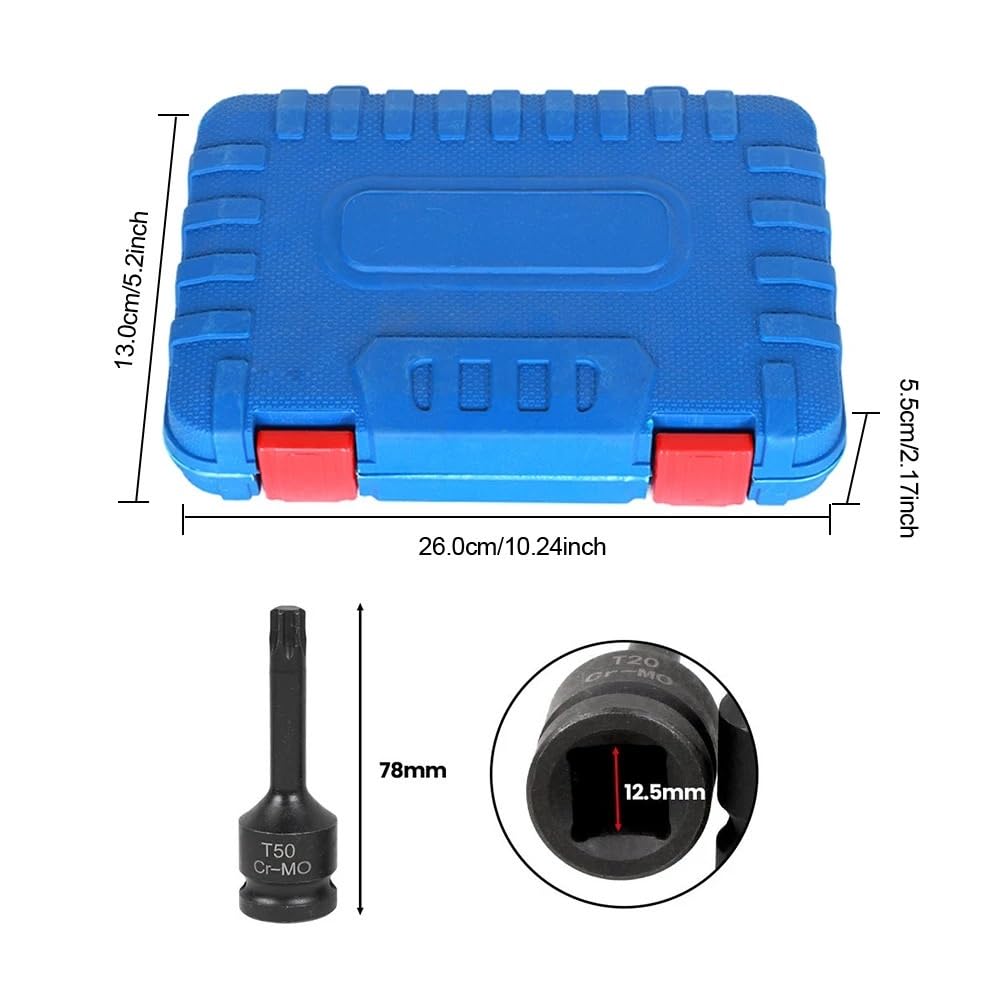 10-częściowy nakrętek Torx Hex Sping Star Bits 1/2 cala T20-T80 POWER NUTS NAKRĘTEK Zestaw przedłużek