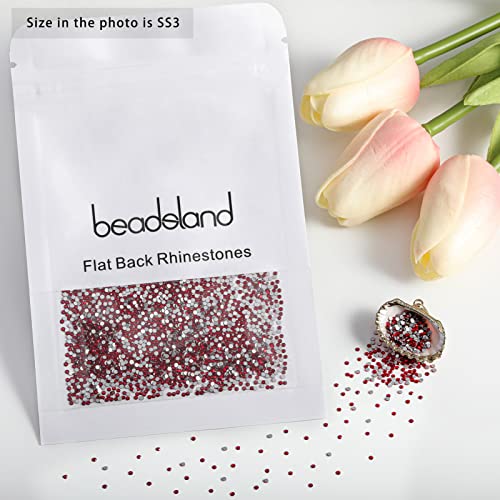 Image of Beadsland Flat Back Crystal Rhinestones Round Gems for Nail Art and Craft Glue Fix, Siam, 1.2-1.4mm, SS3 /1440pcs