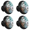 HEOEH 4 Pack Black Cabinet Knobs, Rustic Teal Turquoise Daisy Drawer Knob Cupboard Handles with 2 Sizes Screws, Round Single Hole for Kitchen, Dresser, Wardrobe, Chest of Drawers, Furniture #1
