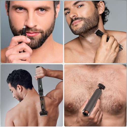 Image of Hatteker Upgraded Mens Electric Back Shaver Body Grooming kit Body Trimmer Facial,Arm,Chin Beard Trimmer Cordless Hair Clipper with Adjustable Extension Handel Waterproof LED Display