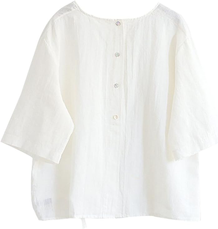 Minibee Women's Cotton Linen Blouse Cute Tunics Tops Shirt - Image 2