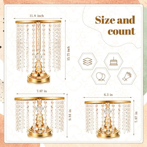 Bokon 6 Pcs Crystal Gold Cake Stand Round Dessert Cupcake Holder Metal Stand Table Cake Pedestal with Crystal Pendant and Wedding Bead Dessert Cupcake Pastry Display Plate for Wedding Birthday Party - Image 4