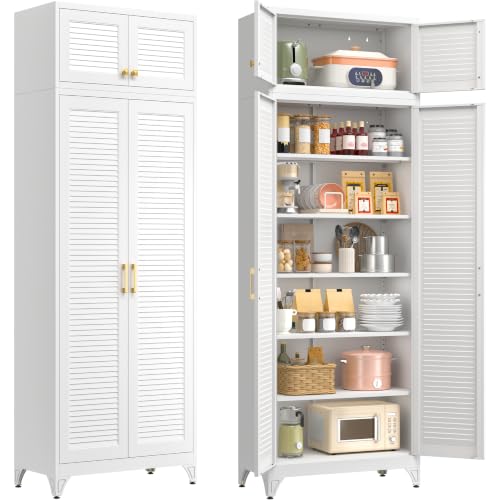 Image of Polup Kitchen Pantry Cabinet, 90 inch Tall Metal Storage Cabinet, Food Pantry cabinets with Doors and Shelves, Steel Cabinets for Living Room, Dining, White,16 inch D x 32 inch W x 90 inch H, Assembly Required