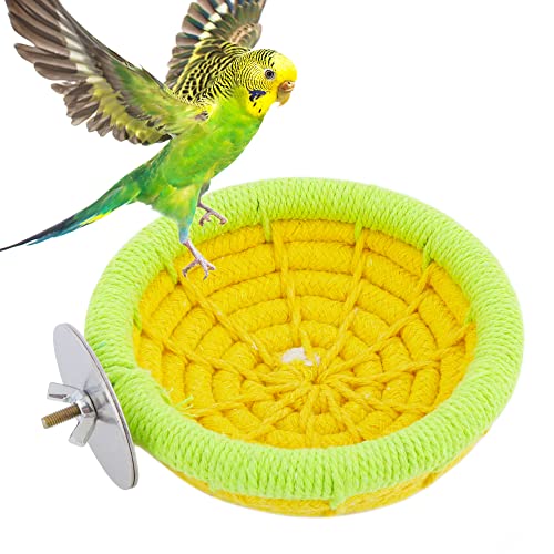 Image of Bird Breeding Nest Canary Finch Parrot Weave Cotton Rope Bed Cage Perch Hatching House (4.9 inch, Yellow)