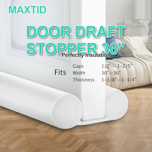 Image of MAXTID Under Door Draft Blocker 36 inch - Door Sealer Strip for Bottom, Air Block Double Draft Stopper, White Sweep, Noise Cancelling Weather Seal
