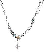 Y2K Irregular Star Pendant Necklace Moonlight Stone Collar Chain Silver Fashion Jewelry for Women