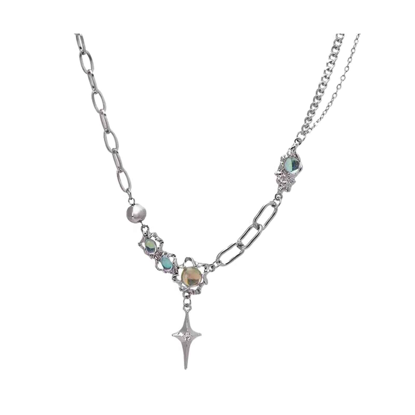 Buyongwant Y2k Irregular Necklace Star Pendant Moonlight Stone Fashion Collar Chain Design Spicy Silver Jewelry for Women