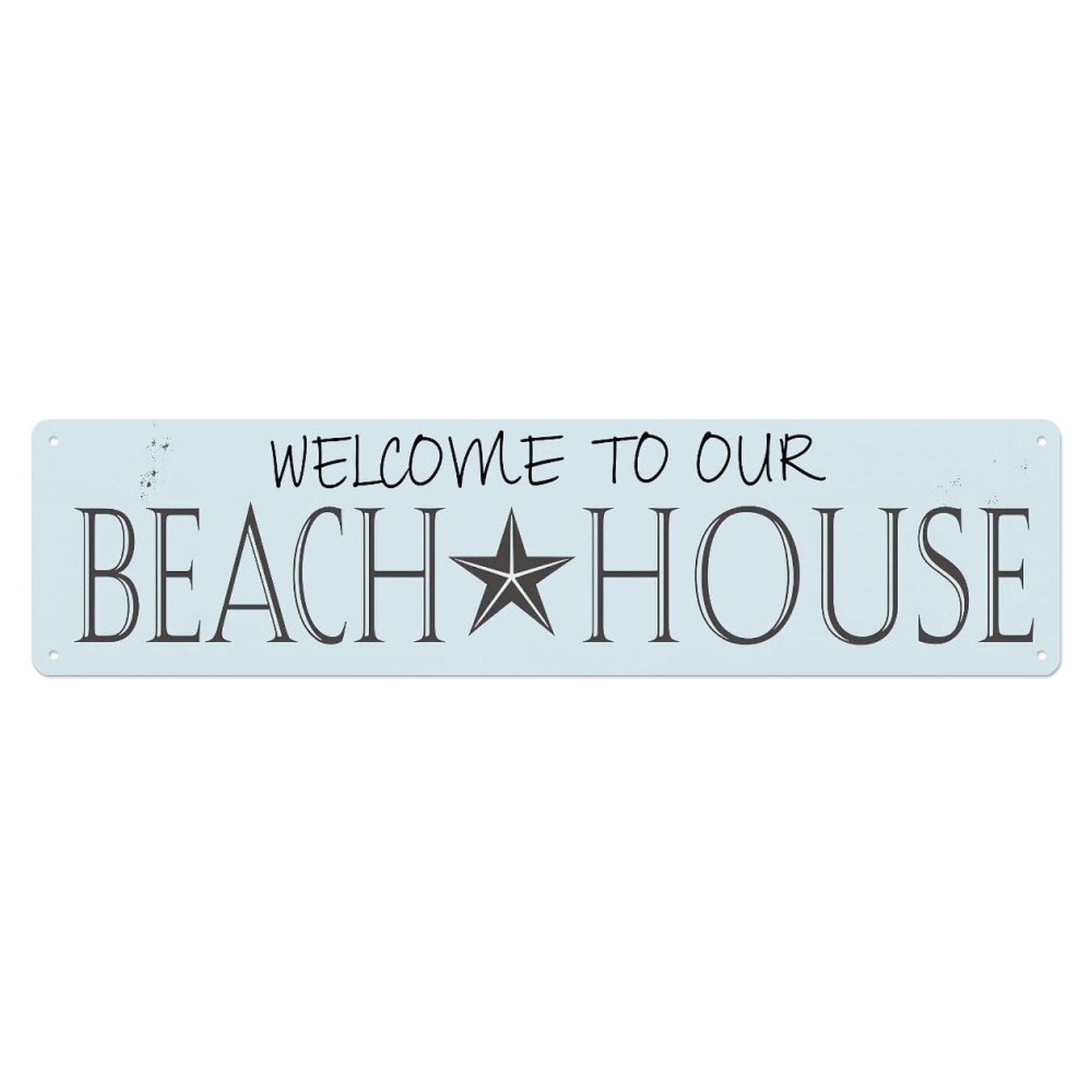 Welcome To Our Beach House Vintage Metal Tin Sign Retro Wall Decor for Home Bar Garage Cafe, Indoor & Outdoor Decorative，Metal Poster, 4x16 Inch