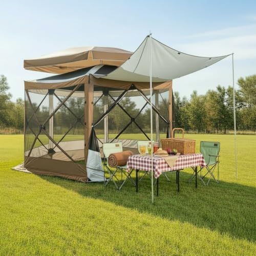 Image of COBIZI 12x12 FT Pop Up Canopy Extendable Tent, Gazebos On Clearance with Removable Roof,Screened in Gazebo,Screen Tents Portable carpas para Patio for Outdoor Camping,Backyard, Garden,Khaki(Upgraded)