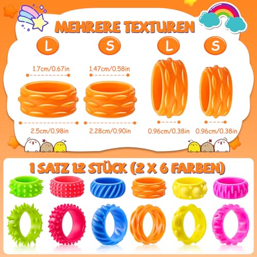 12 Stück Leise Fidget Toys Kinder, Sensorische Fidget Ring Silikon, ADHS Hilfsmittel für Kinder und Erwachsene bei Autismus, Anti Stress Spielzeug zur Beruhigung für Angstabbau und Konzentration