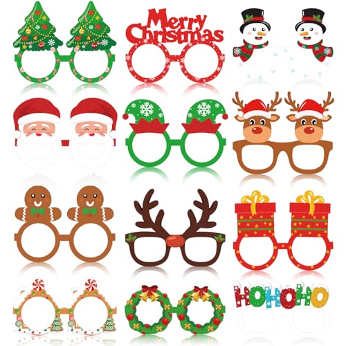 12Pcs Christmas Glasses for Kids Christmas Photo Props Christmas Party Supplies Frames Costume Eyeglasses for Kids Adult Xmas Party Supplies Holiday Supplies Holiday Paper Glasses (One Size Fits All)