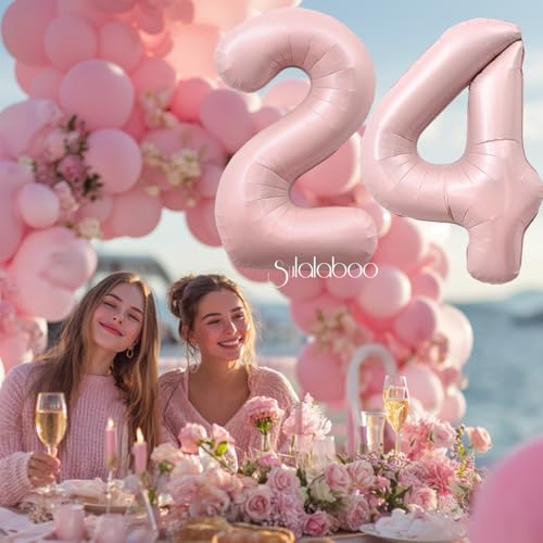Image of 40 Inch Light Pink Number 24 Balloon 0-9 24th Foil Big Giant | Digital for Birthday Anniversary Graduation Decorations