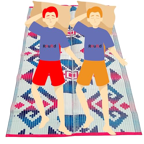 Image of Plastic Mats for Sleeping On Floor Sitting Reversible Chatai Square Shape Mats for Home Living Room, Bedroom Floor, 4X6 Feet, Assorted