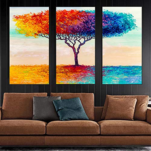 Peinture couleur arbre en triptyque de toiles murales abstraites pour salon