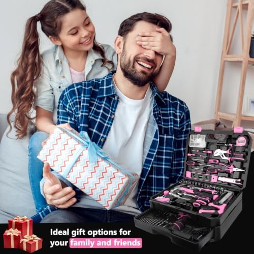 KingTool 276-Piece Tool Set Kit - Tool kit with 12V Cordless Power Drill Driver Toolbox Storage Case with Drawer, Drill Set Perfect for Homeowner, Diyer, Handyman（Pink） — view 7