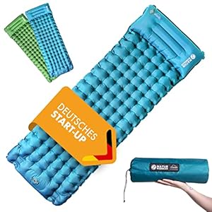 Naturbummler ® Camping Isomatte Outdoor 200 x 70 cm [Co2-Neutral] inkl. Fußpumpe & Kissen – in Sekunden aufgepumpt…