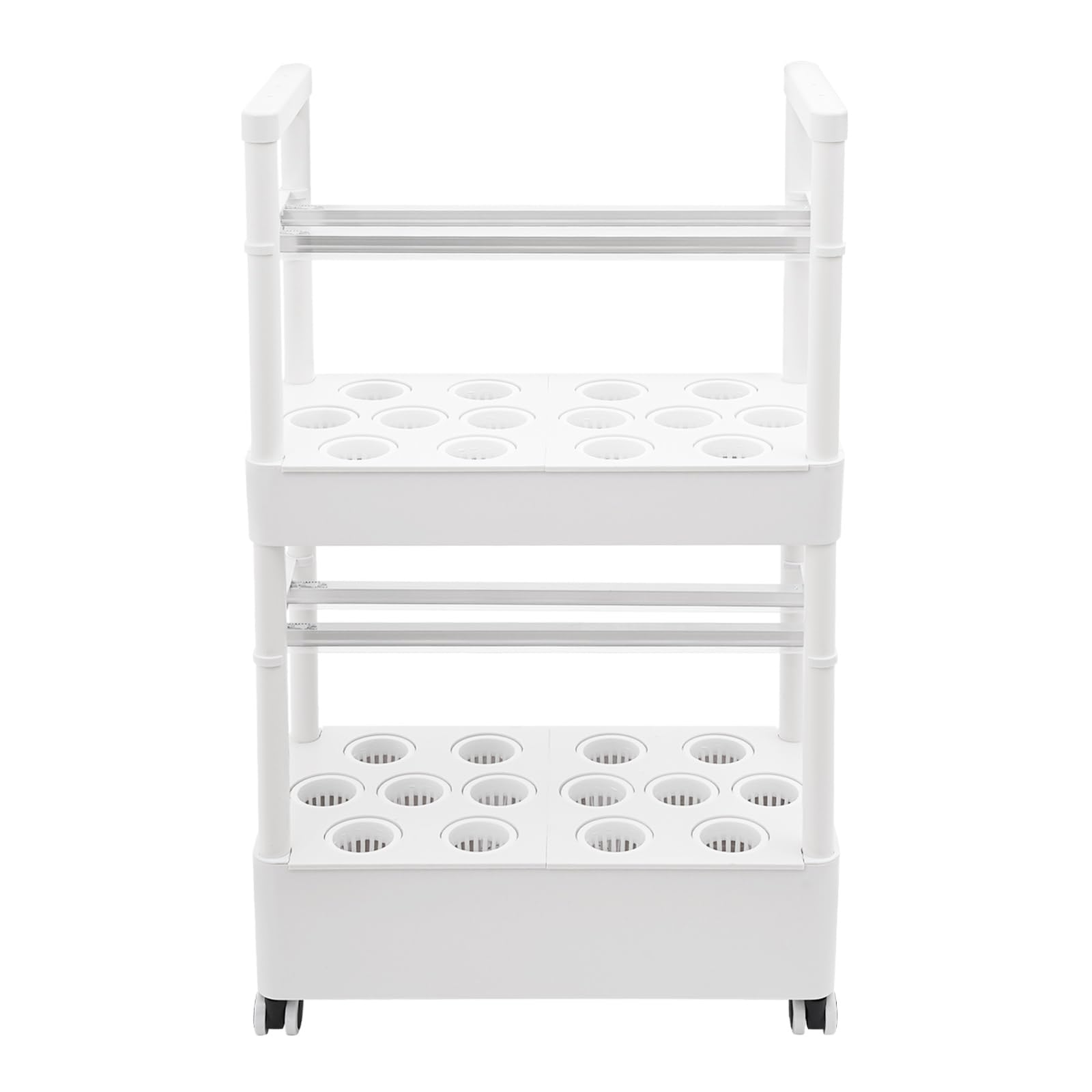 System uprawy hydroponiki, 2 poziomy, zestaw do ogrodu ziołowego, do użytku wewnątrz z 28 otworami i 4 lampami LED do uprawy roślin, system uprawy hydroponiki z PCW, z hamulcami, do kuchni i salonu