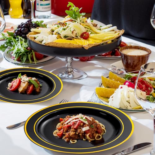 image for bUCLA 150 Pieces Black and Gold Disposable Dinnerware Set - 25 Guests 