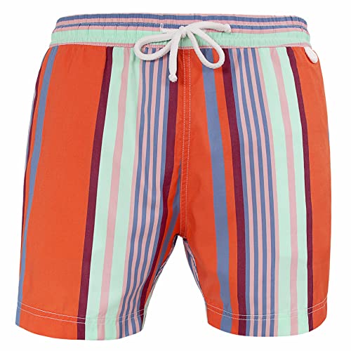 Maillot short de bain homme à rayures orange et bleu aqua collection John 819
