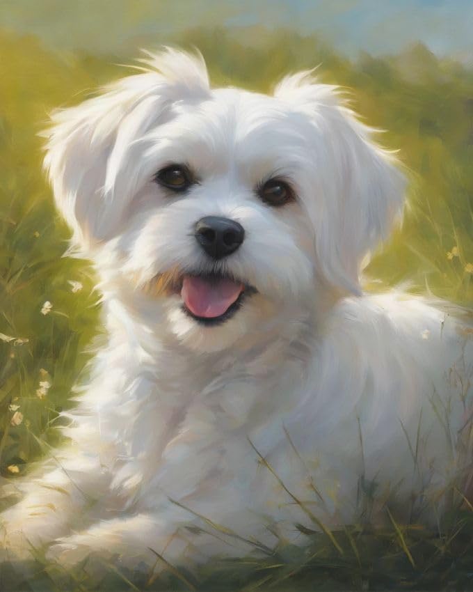 ZMHZMY DIY Paint by Numbers for Adults Maltese Dog on Grass DIY Painting by Number Kits Oil Paint Drawing Canvas Home Decor,40x50cm Without Frame