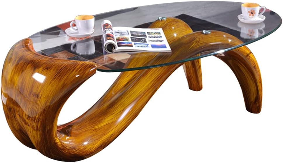 LITFAD Single Glass-Topped Cocktail Table Oval Contemporary Coffee Table Creative Mermaid Living Room Table - 47.3" L x 27.5" W x 16" H Dark Wood
