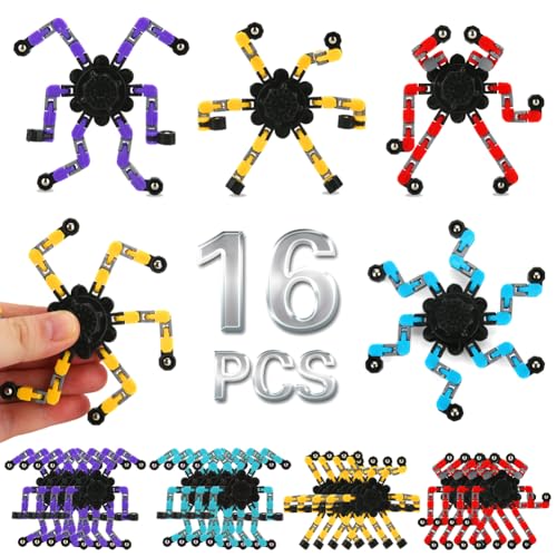 16 Pack Fidget Spinners Deformable Stress Relief Sensory Toy Robot Spinner DIY Mechanical Spiral Twister Creative Chain Gyro Toy for Goodie Bag Stuffers Party Favors Gift Prizes Novely Anxiety Toys