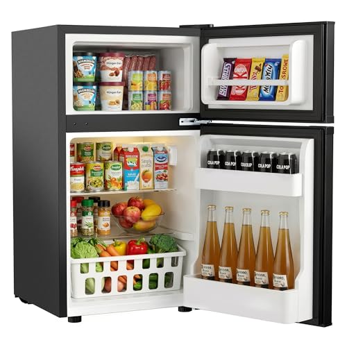 Image of Icyglee 3.2 Cu.Ft Mini Fridge with Freezer, 2 Door Small Refrigerator with Adjustable Thermostat & Removable Glass Shelves, Mini Refrigerator for Dorm Office Kitchen, Black