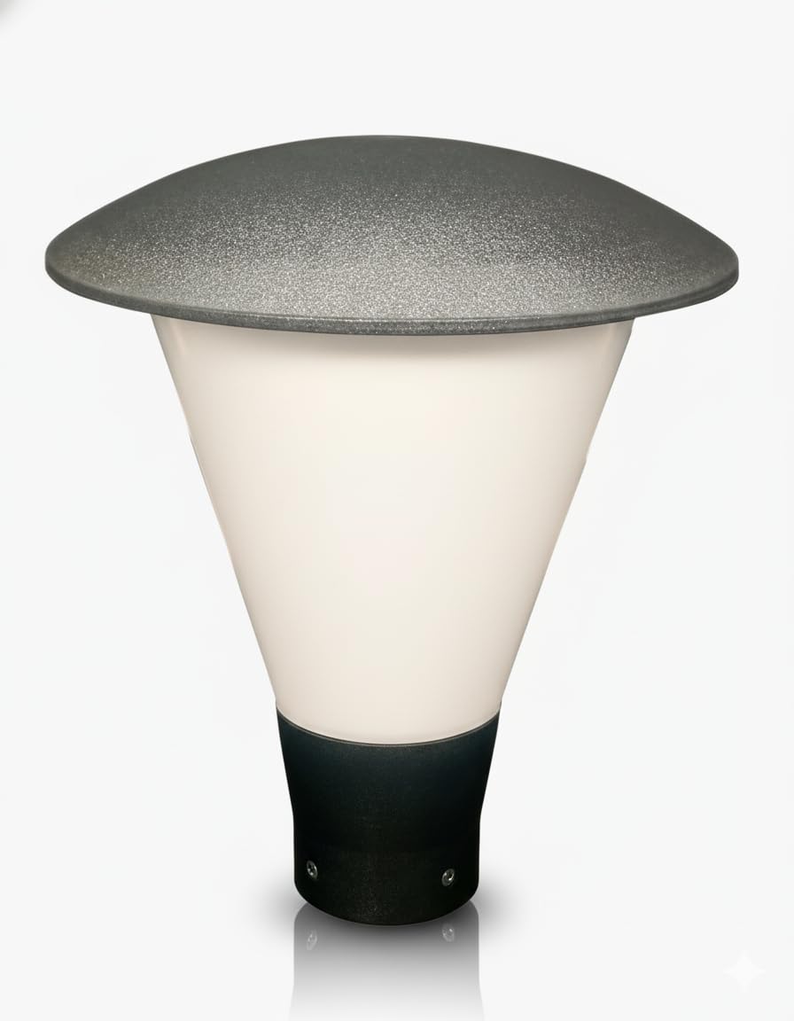 Lampione Testa Palo Ø 60mm Made in Italy, Attacco E27 IP65, Anti-Corrosione Ideale per Zone di Mare, Lanterna da Giardino in Policarbonato, Bianco/Trasparente (Lampadina Esclusa)