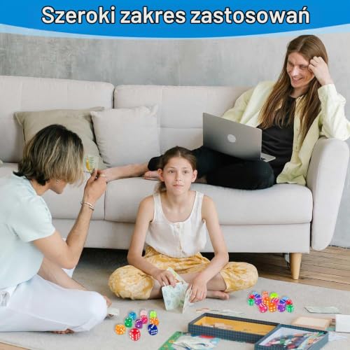 WUGAUWOR 50 Sztuk Kolorowych Kości 14MM z Plastikowym Etui, Mini Standardowe Zestaw Kości D6, 10 Kolorów Przezroczystych Kości do Gry, 6-stronne Kolorowe Kości do Yahtzee, Gry