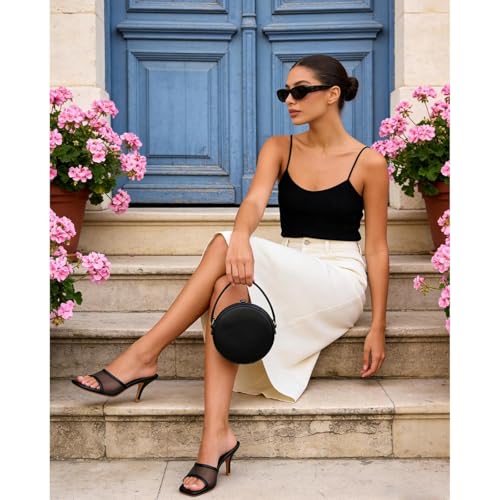 Image of Dsevht Black Kitten Heel Sandals Stiletto Low Heels Slip On Slides Mule Sandal Square Open Toe Dress Shoes for Women