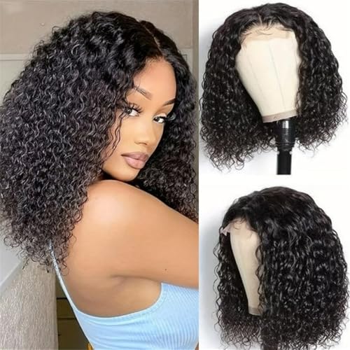 Perruque cheveux humains crépus bouclés 14 pouces dentelle frontale 13x4x1 noire