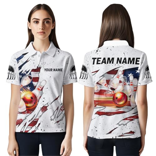 PIONAMZIOZ US Flag Bowling Shirt for Men and Women 3D Custom Bowling Jersey Shirts Team Polo & Quarter-Zip (US, Alpha, Small, 5X-Large, Regular, Regular, Women Polo)
