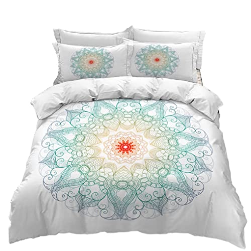 Bohemia Funda nórdica Mandala Patrones Juego de Cama Infantil Chico Chica Azul Blanco Rosa Marino Poliéster Funda de edredón y Funda de Almohada (Estilo 3, 150x220 cm - Cama 90 cm)