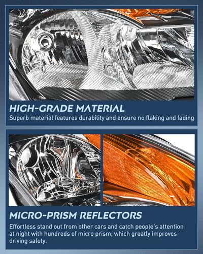 Image of Nilight Headlight Assembly Compatible with 2007 2008 2009 Nissan Altima 4Dr Sedan Headlamps Replacement Black Housing Amber Reflector Clear Lens Driver and Passenger Side