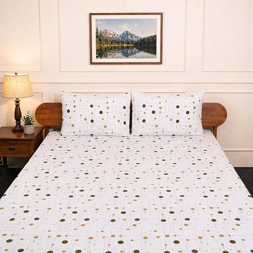 Image of Amazon Brand - Umi Cotton Elastic Fitted Bedsheet, King Size 78x72 Inches, Elastic Fit Bed Sheet, 10 Inch Deep Pocket, Soft Breathable Bedding, Durable Easy Care, with Pillow Cover-Dot Matrix
