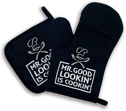 zcyhtqp، Mr.Good Looking is Cooking، قفازات فرن سيليكون مضحكة غير قابلة للانزلاق وحاملات أواني مكونة من مجموعتين، هدايا شواء الطبخ والخبز، هدية المطبخ للرجال، هدايا مطبخ عيد الأب، هدية الشيف