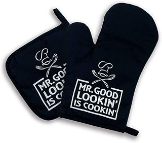 zcyhtqp, Mr.Good Looking is Cooking, Funny Silicone Non-Slip Oven Mitts and Pot Holders Sets of 2, Cooking Baking BBQ Gifts, Kitchen Gift for Men, Father's Day Kitchen Gifts, Chef Gift