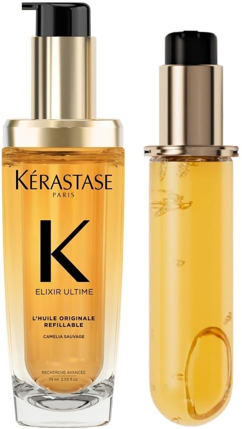 KÉRASTASE Elixir Ultime - L'Huile Originale Rechargeable - Huile Capillaire Nourrissante Multi-Usage - Soin Thermo-Protecteur Sans Rinçage - Tous Types de Cheveux - Original Oil + Refill
