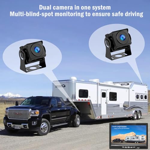 Image of HD 1080P RV Backup Camera System 7 inch Monitor with 2 Rear Side View Camera Easy Installation IP69 Waterproof Colour HD Night Vision for RV Truck Trailer Tractor